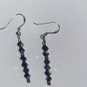 Aurora Borealis Sterling Silver Faceted Bead Straight Wire Earrings Pierced